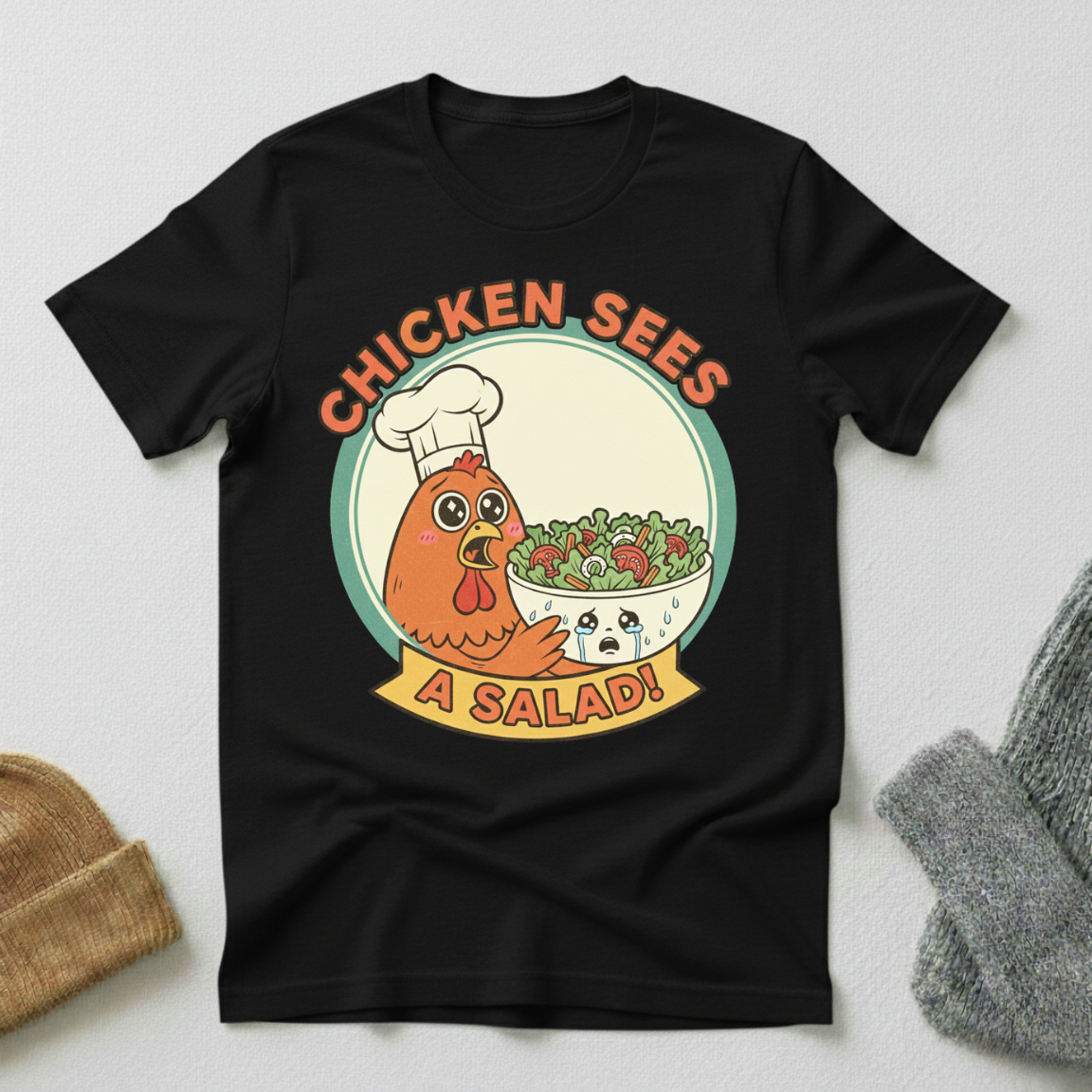 Chicken Sees A Salad Kawaii T - Shirt