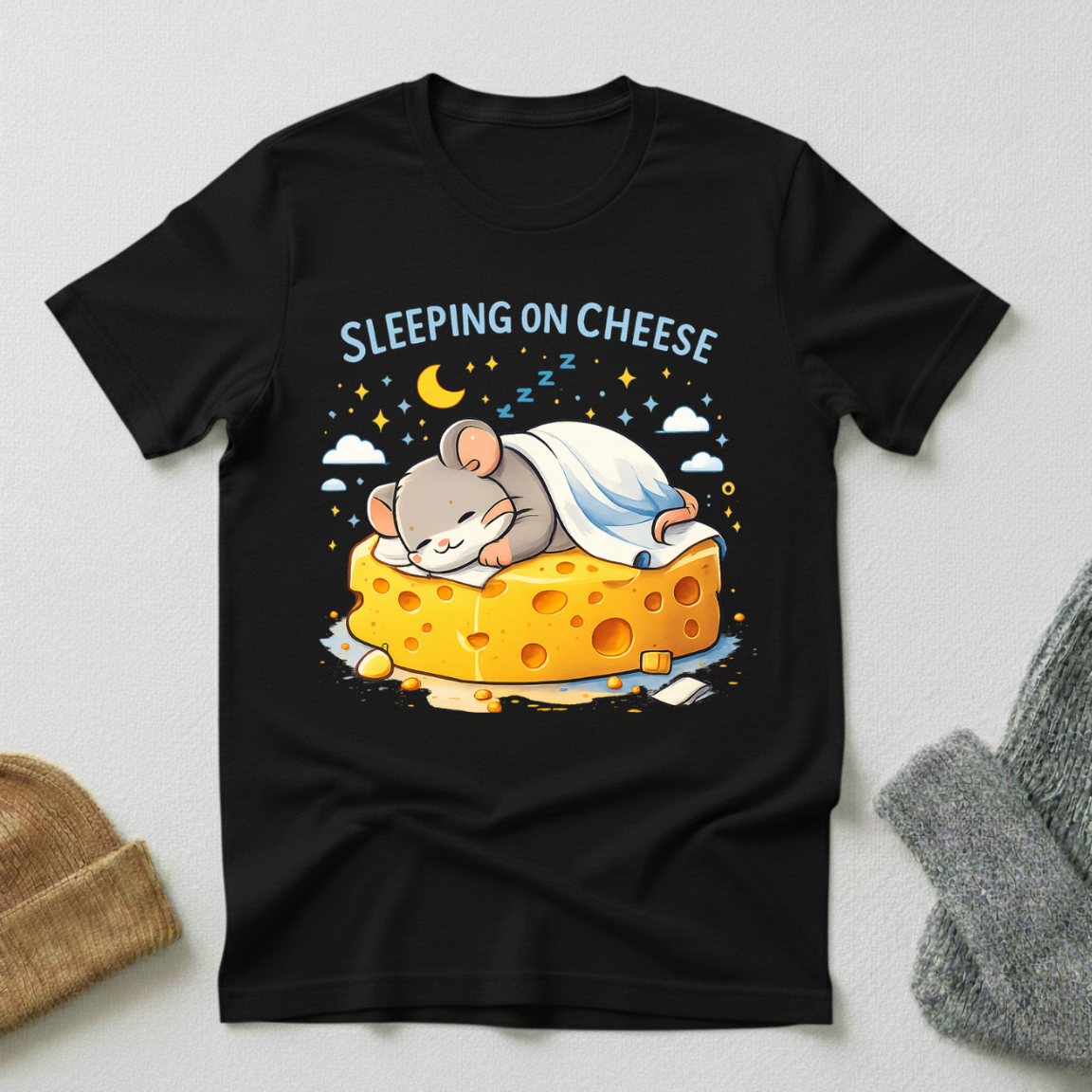 Sleeping on Cheese Kawaii Dream Mouse T - Shirt