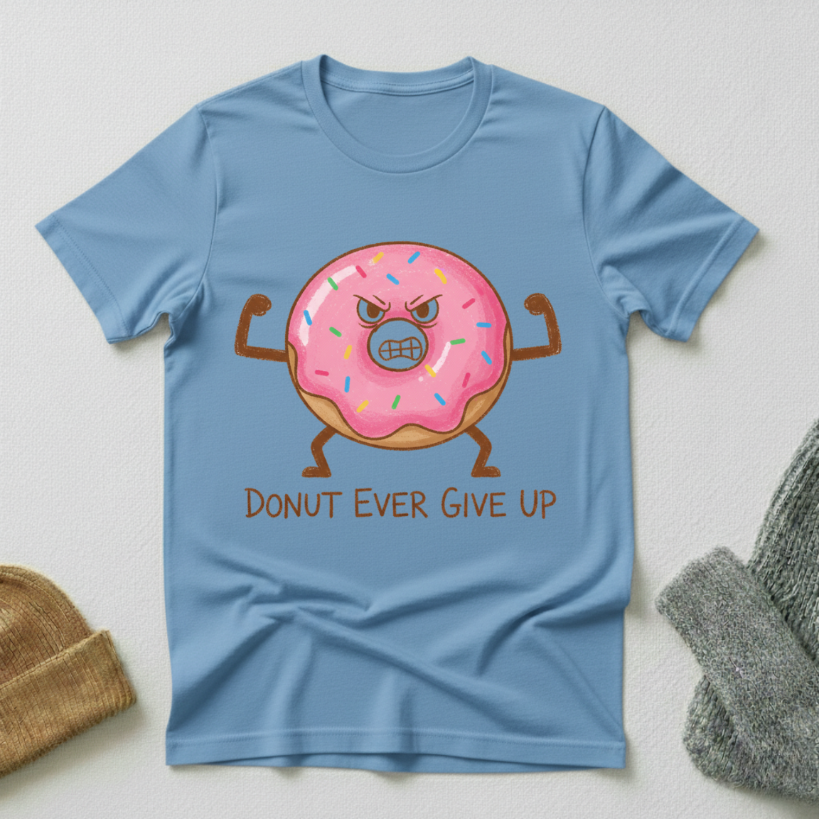 Donut Ever Give Up Sprinkle Cartoon T - Shirt