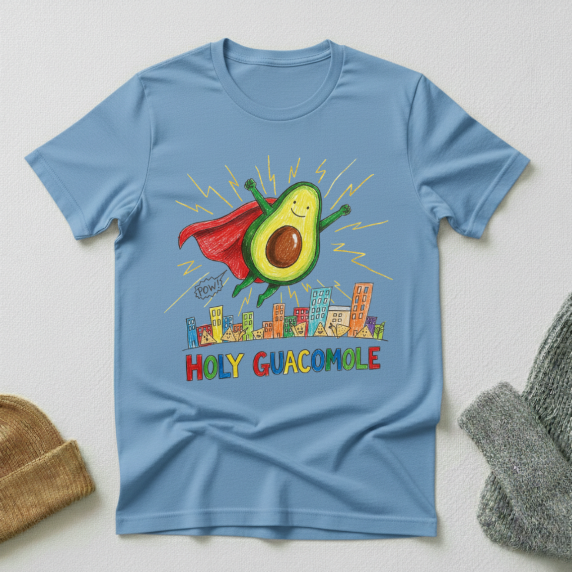 Holy Guacomole Superhero Crayon T - Shirt