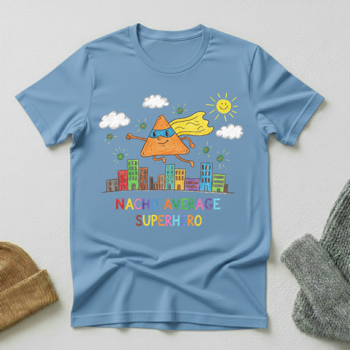 Nacho Average Superhero Crayon Doodle T - Shirt