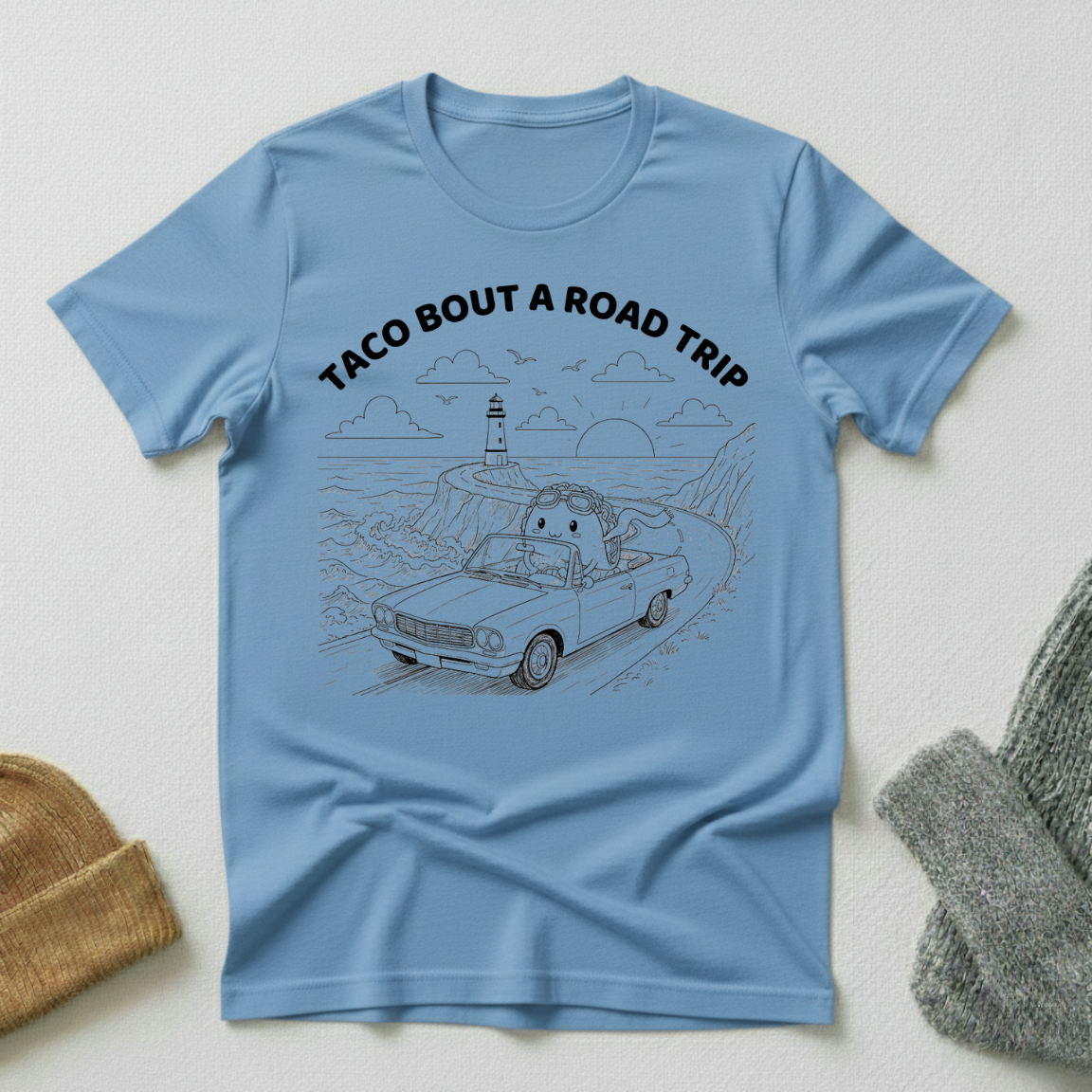 Taco Bout A Roadtrip Beach Side Stencil T - Shirt