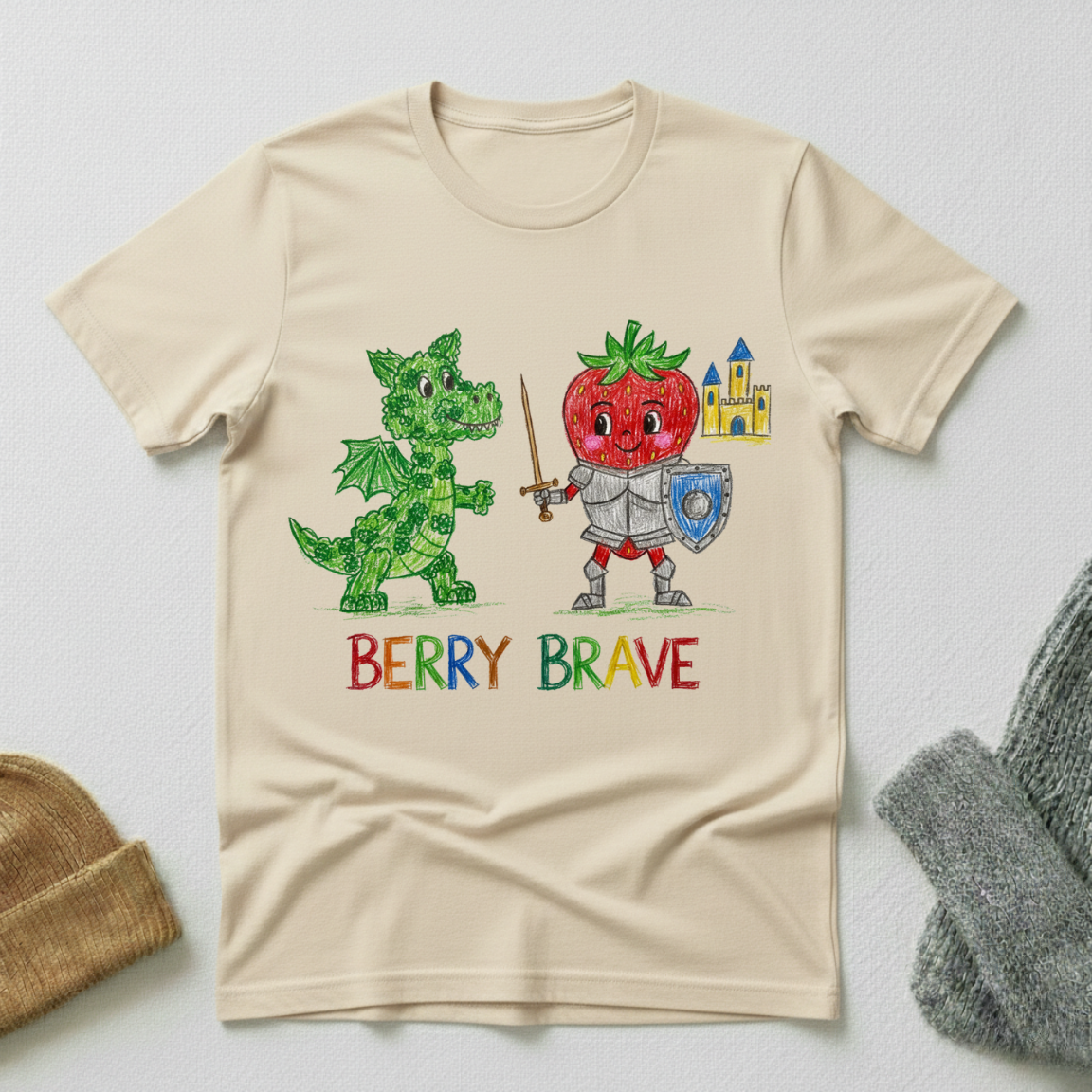 Berry Brave Dragon And Strawberry Crayon T - Shirt