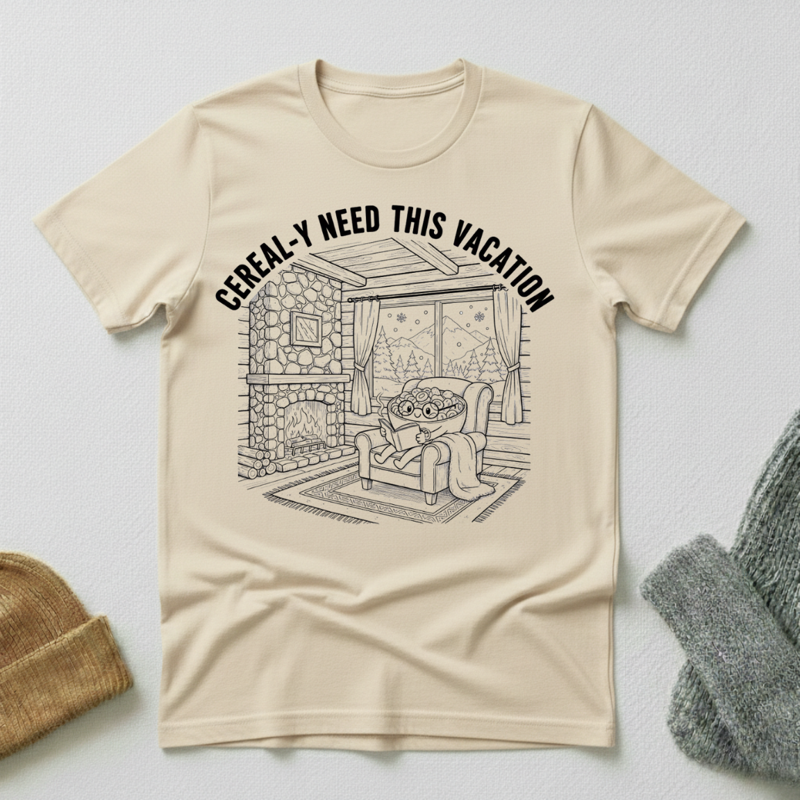 Cerealy Need This Vacation Cozy Stencil T - Shirt