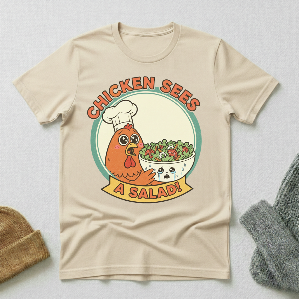 Chicken Sees A Salad Kawaii T - Shirt