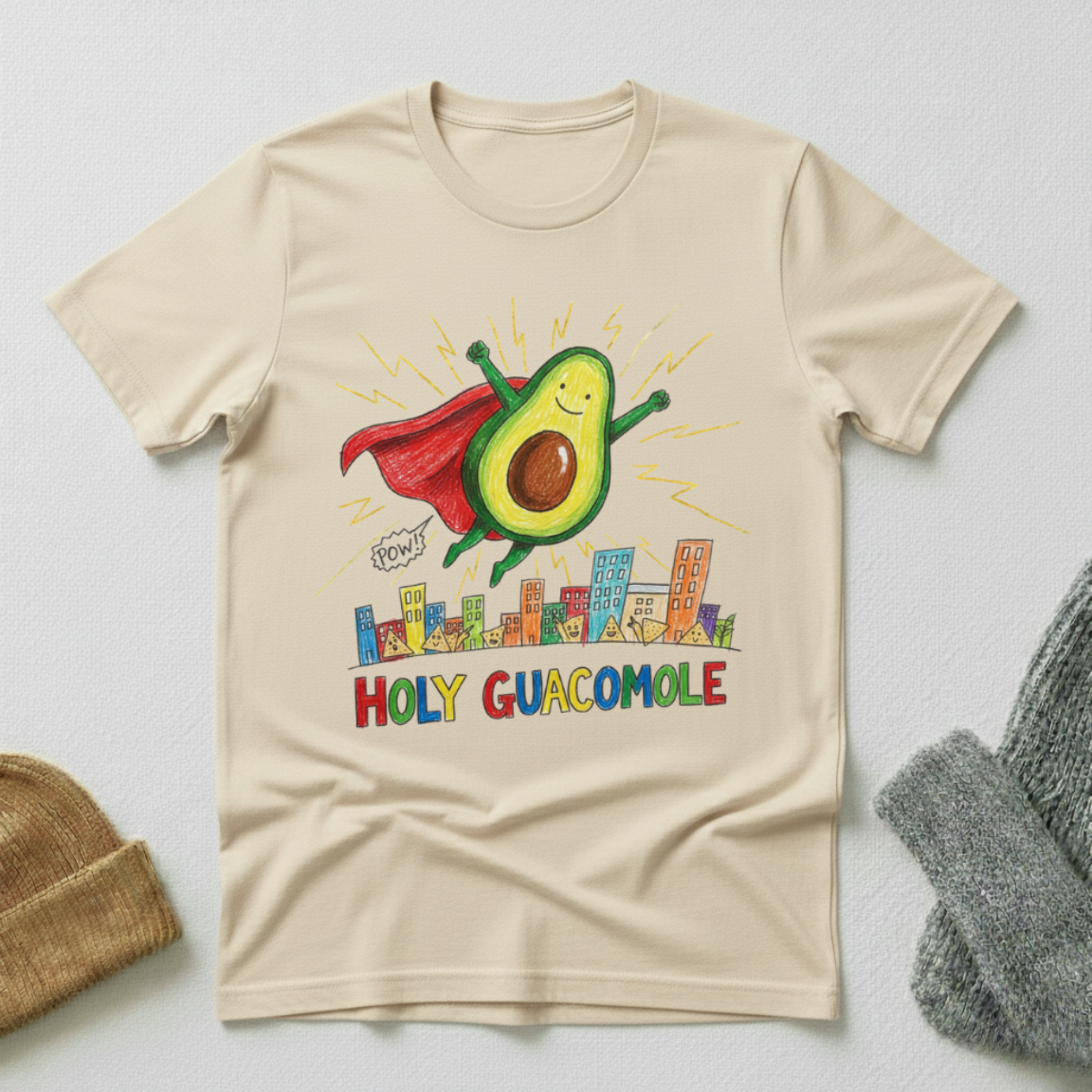 Holy Guacomole Superhero Crayon T - Shirt