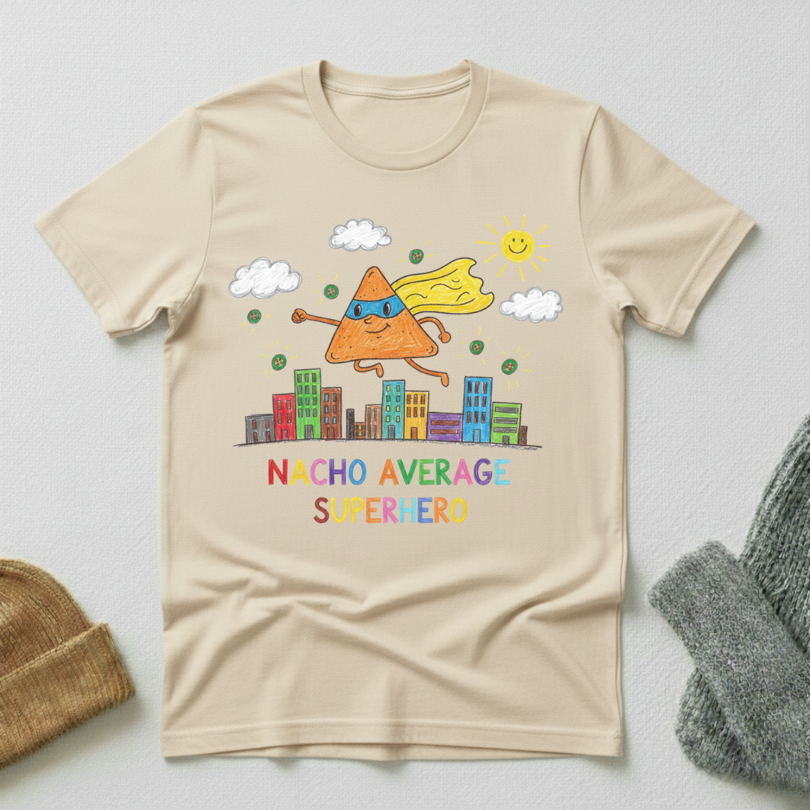 Nacho Average Superhero Crayon Doodle T - Shirt