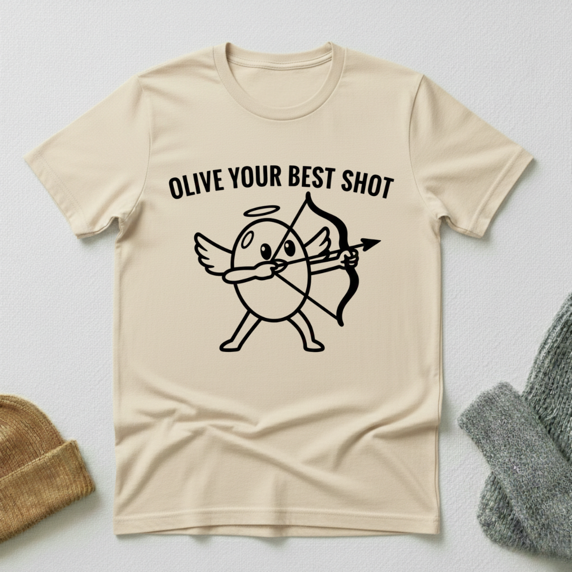 Olive Your Best Shot Cupid Stencil T - Shirt