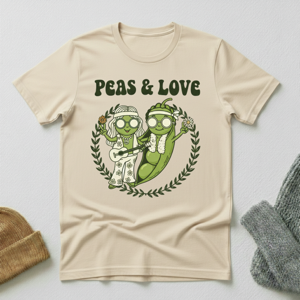 Peas And Love White Flower Vibe T - Shirt