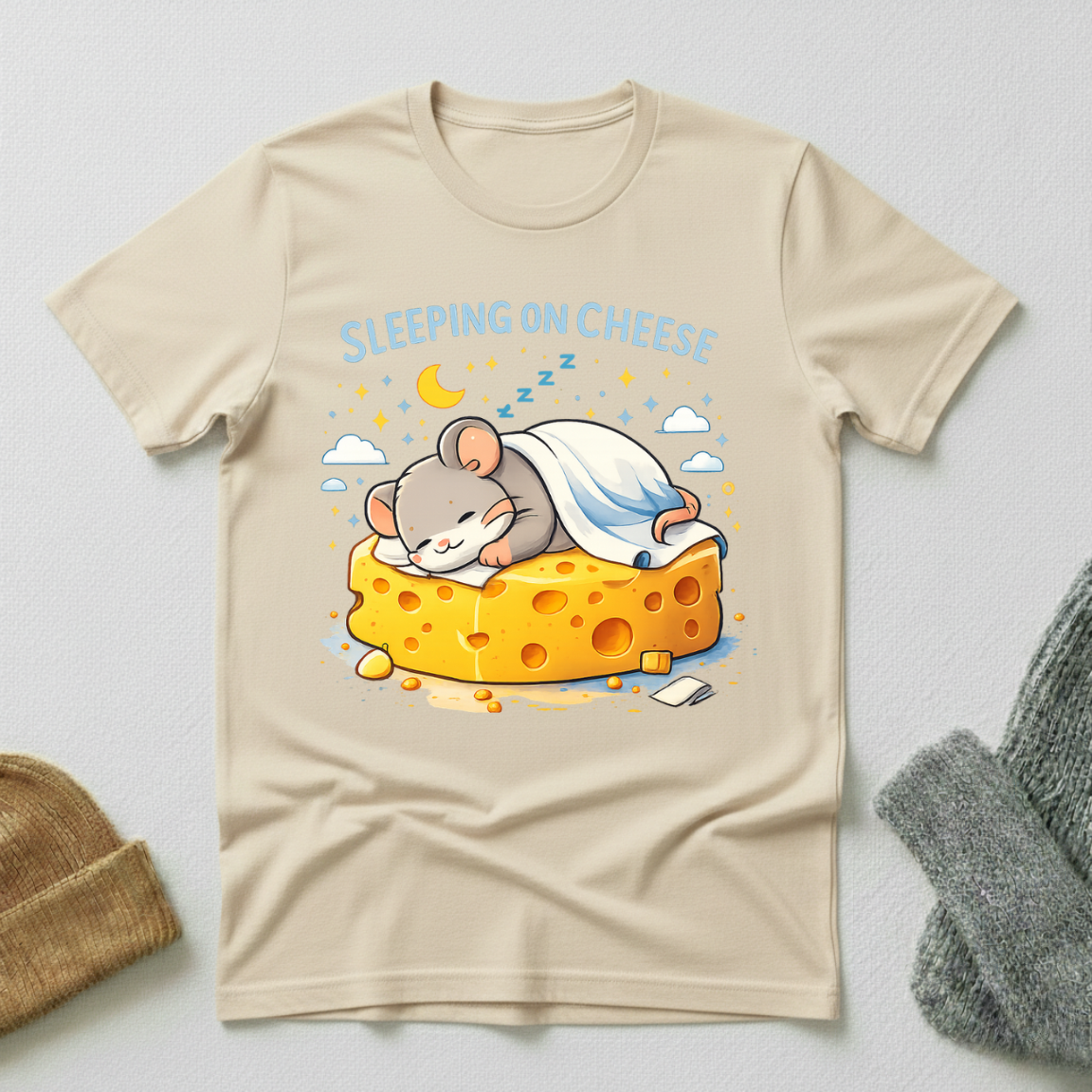 Sleeping on Cheese Kawaii Dream Mouse T - Shirt
