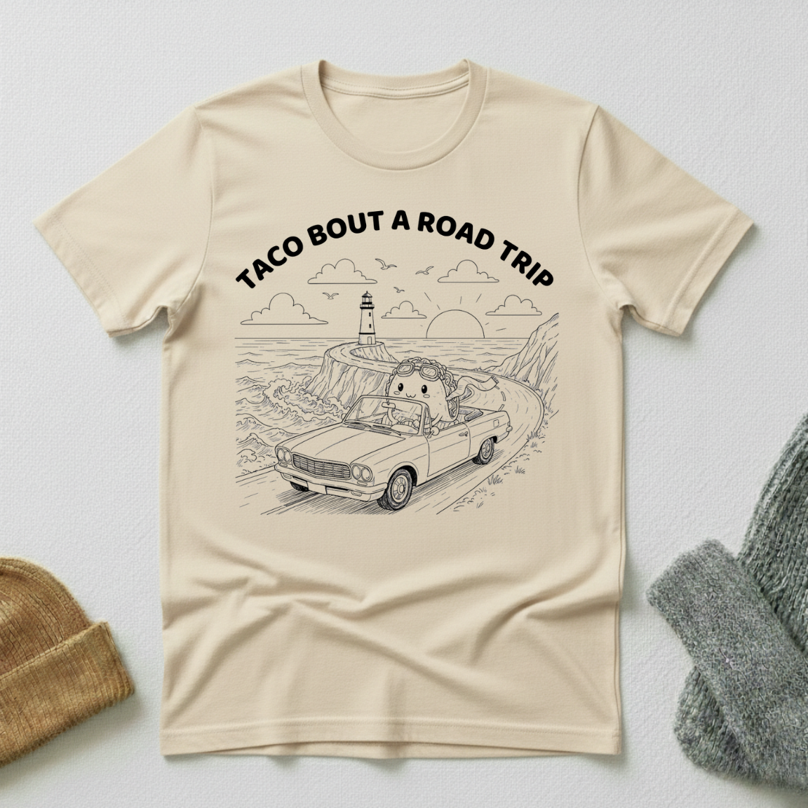 Taco Bout A Roadtrip Beach Side Stencil T - Shirt