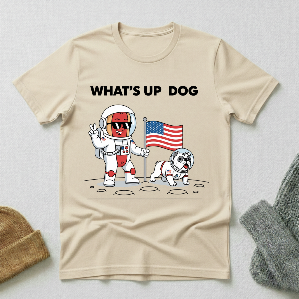 Whats Up Dog Astronaut Moon Landing T - Shirt
