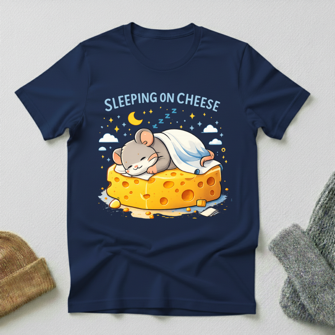 Sleeping on Cheese Kawaii Dream Mouse T - Shirt