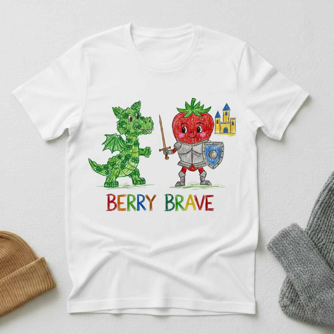 Berry Brave Dragon And Strawberry Crayon T - Shirt