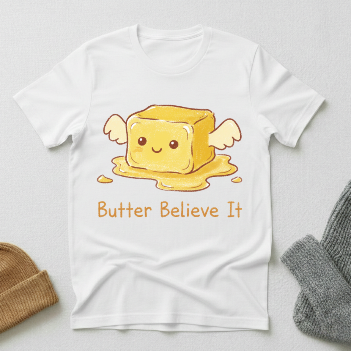 Butter Believe It Kawaii With Wings Cartoon T - Shirt