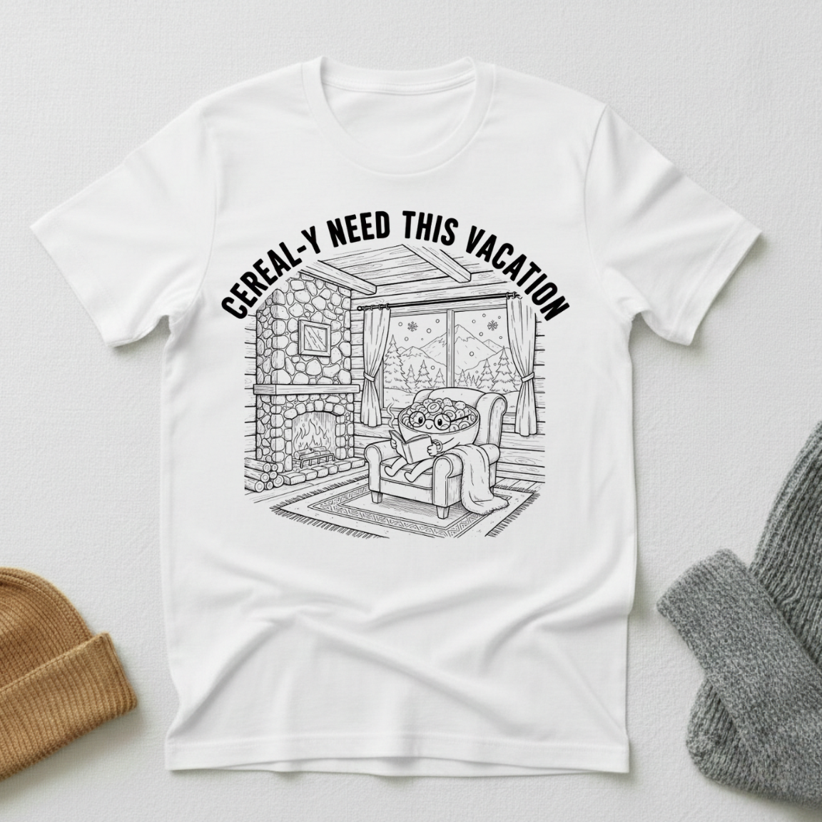 Cerealy Need This Vacation Cozy Stencil T - Shirt