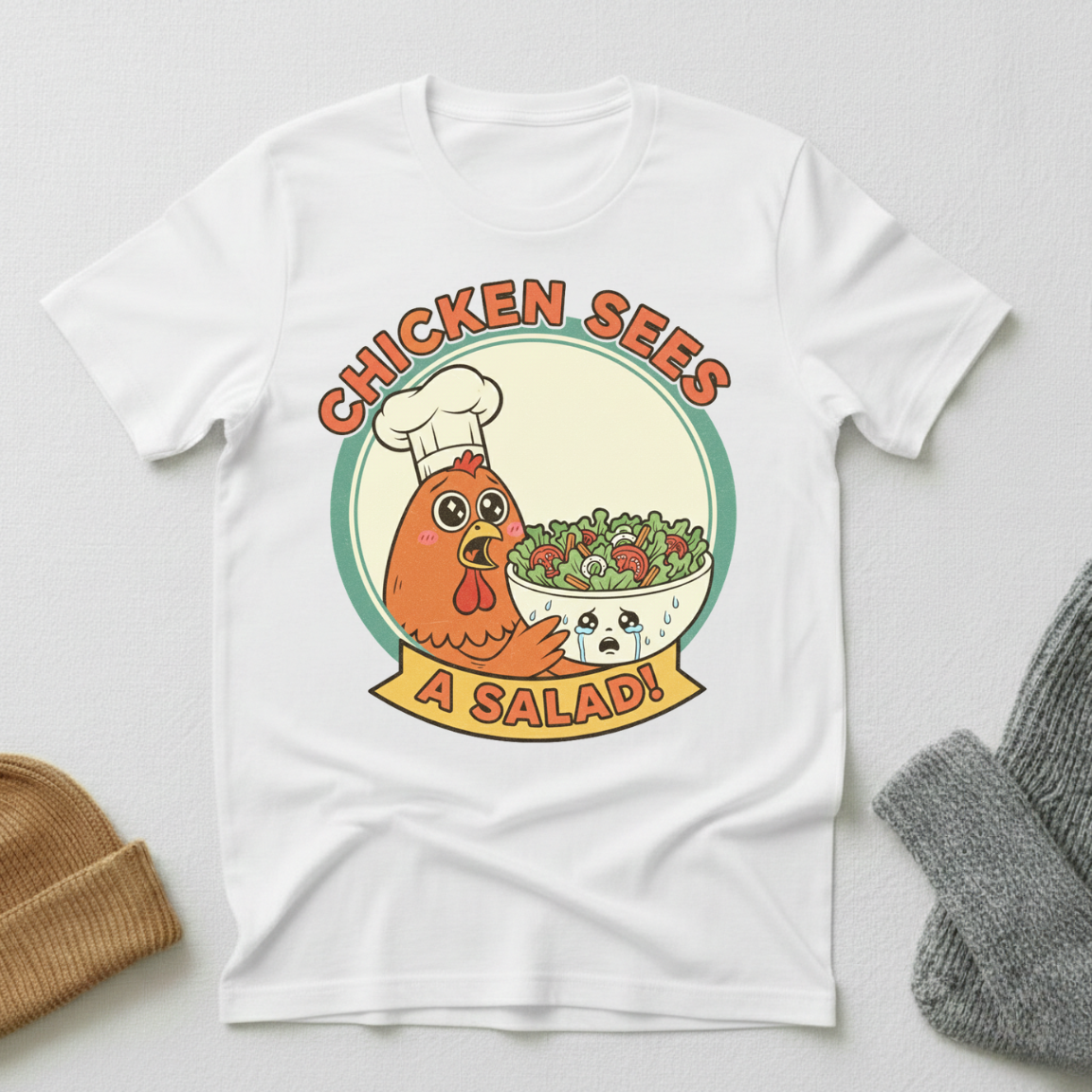 Chicken Sees A Salad Kawaii T - Shirt