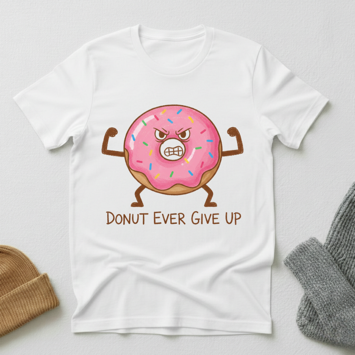 Donut Ever Give Up Sprinkle Cartoon T - Shirt