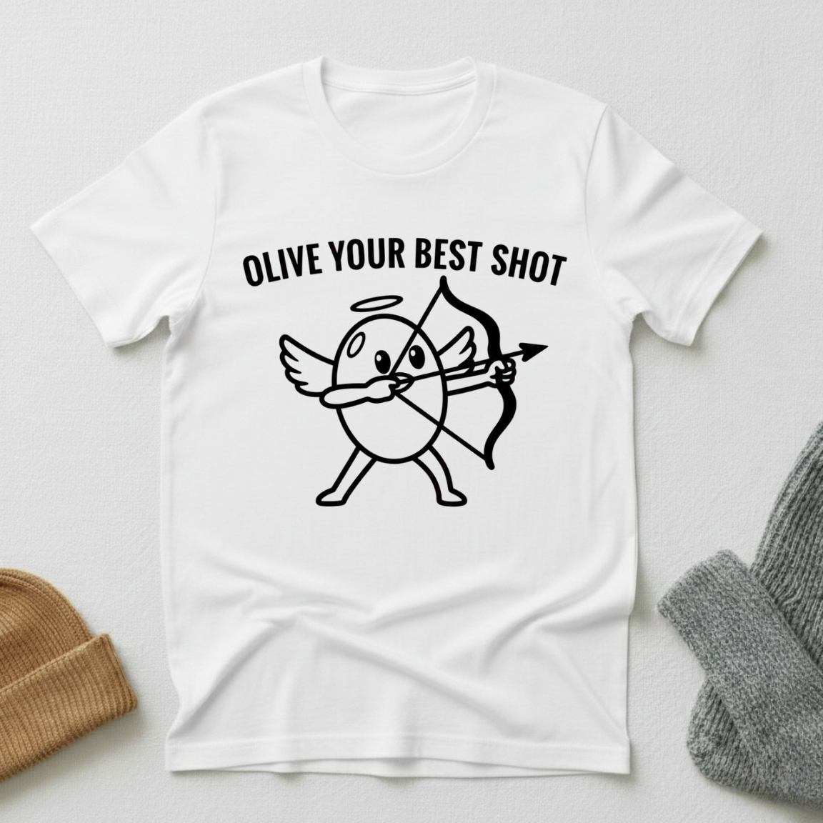 Olive Your Best Shot Cupid Stencil T - Shirt