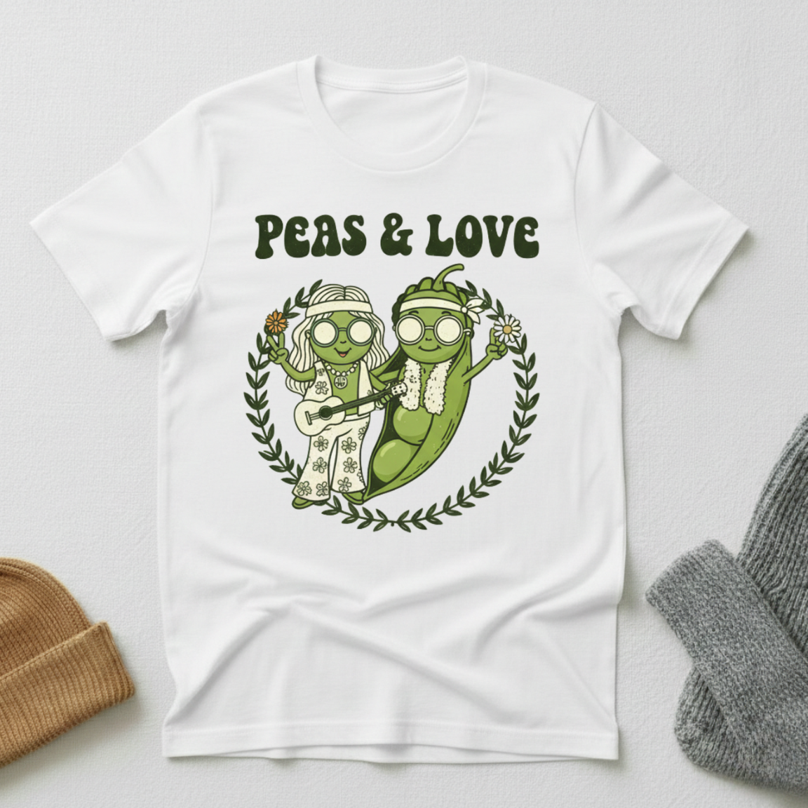 Peas And Love White Flower Vibe T - Shirt
