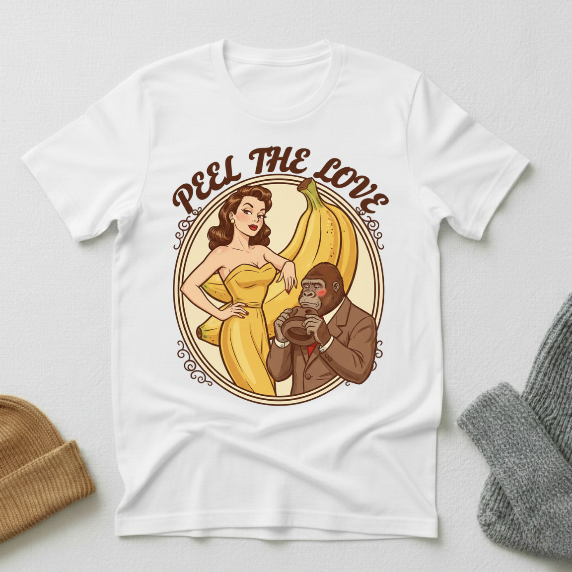 Peel The Love  Vintage PinUp Badge T - Shirt