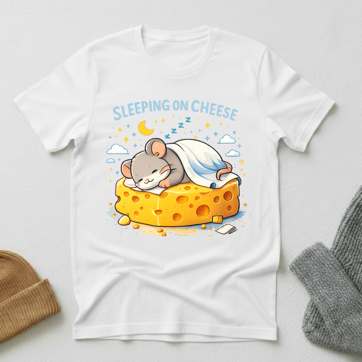 Sleeping on Cheese Kawaii Dream Mouse T - Shirt
