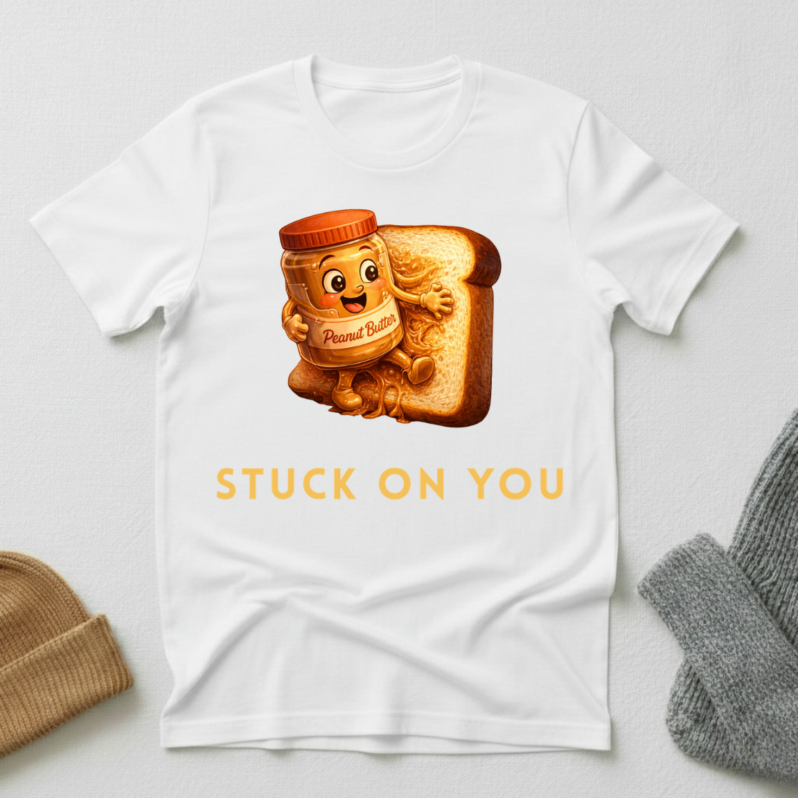 Stuck on You Detailed Cartoon Romance T - Shirt