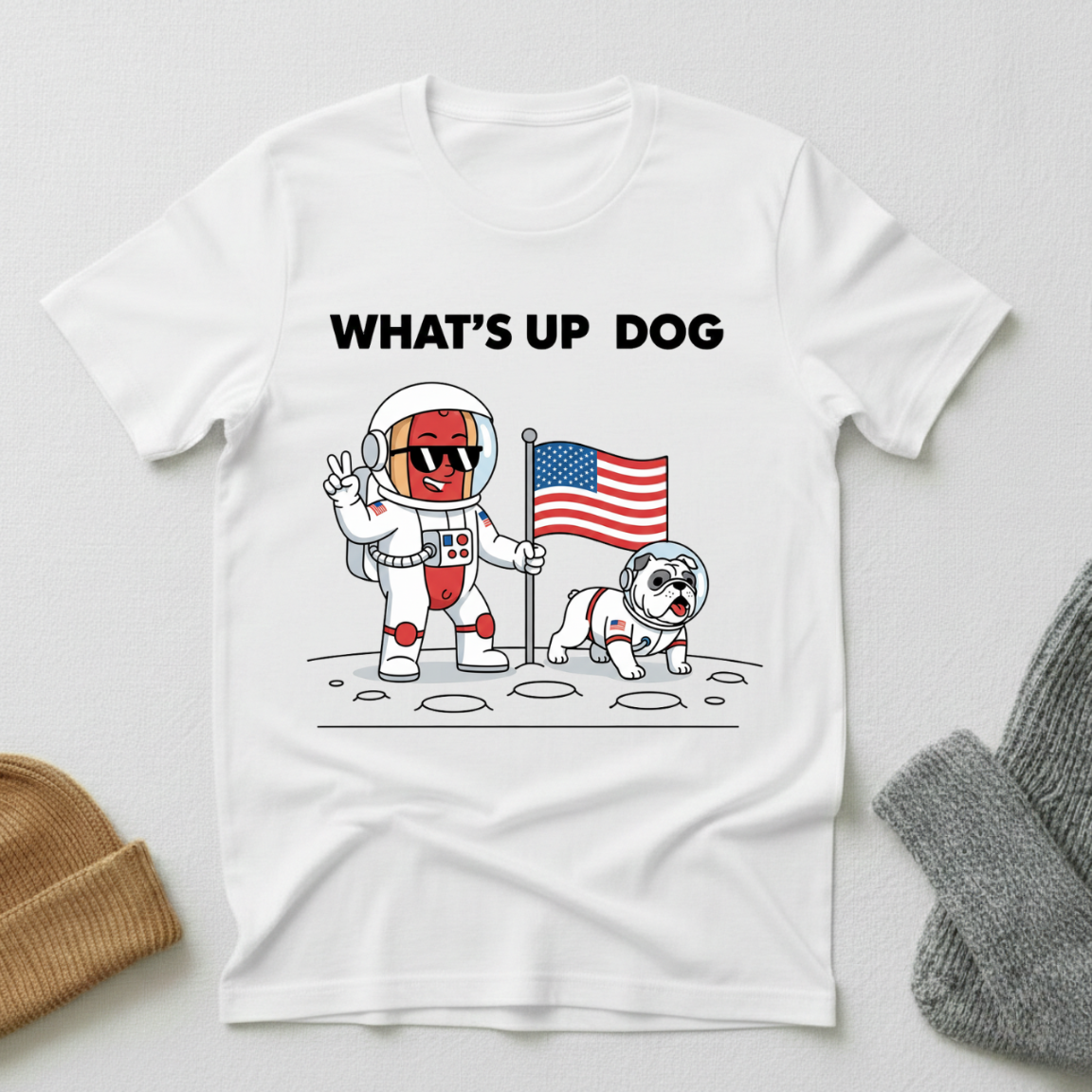 Whats Up Dog Astronaut Moon Landing T - Shirt